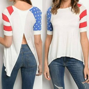American Flag Ragland Sleeve Open Back Top